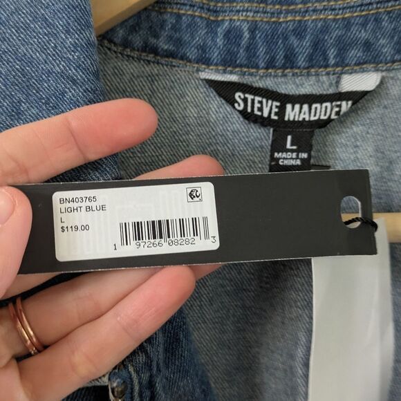 Steve Madden Women's Coya Smock-Waist Denim Long Sleeve Jumpsuit L Large - Picture 5 of 8